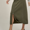 Solid High Waist Zipper Front Slit Midi Skirt