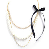 Pearl Layered Ribbon Long Necklace