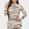 Print Mesh Mini Dress