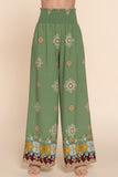 Wide Leg Border Print Woven Pants