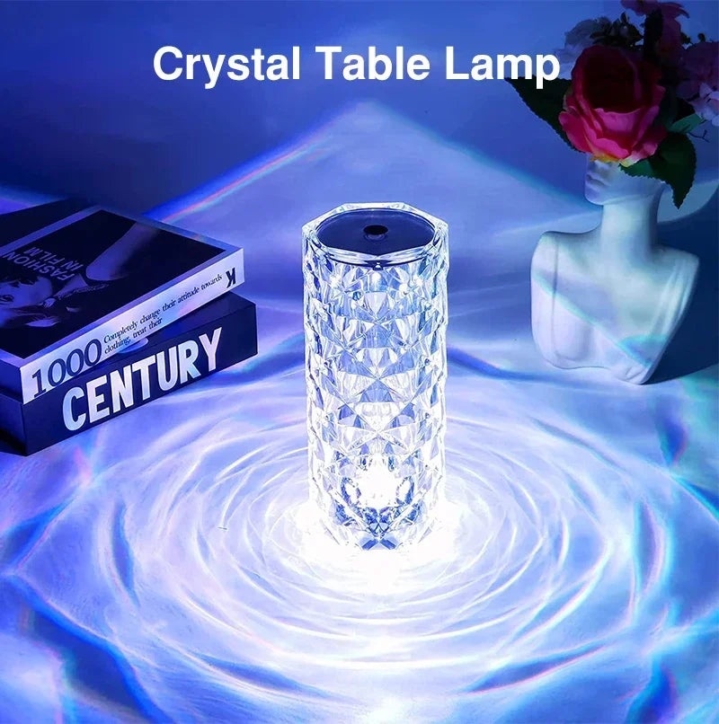 LED Crystal Rose Table Lamp USB Rechargeable 16 Color Touch Romantic Diamond Night Lamp Home Decoration Ambient Light Bedroom
