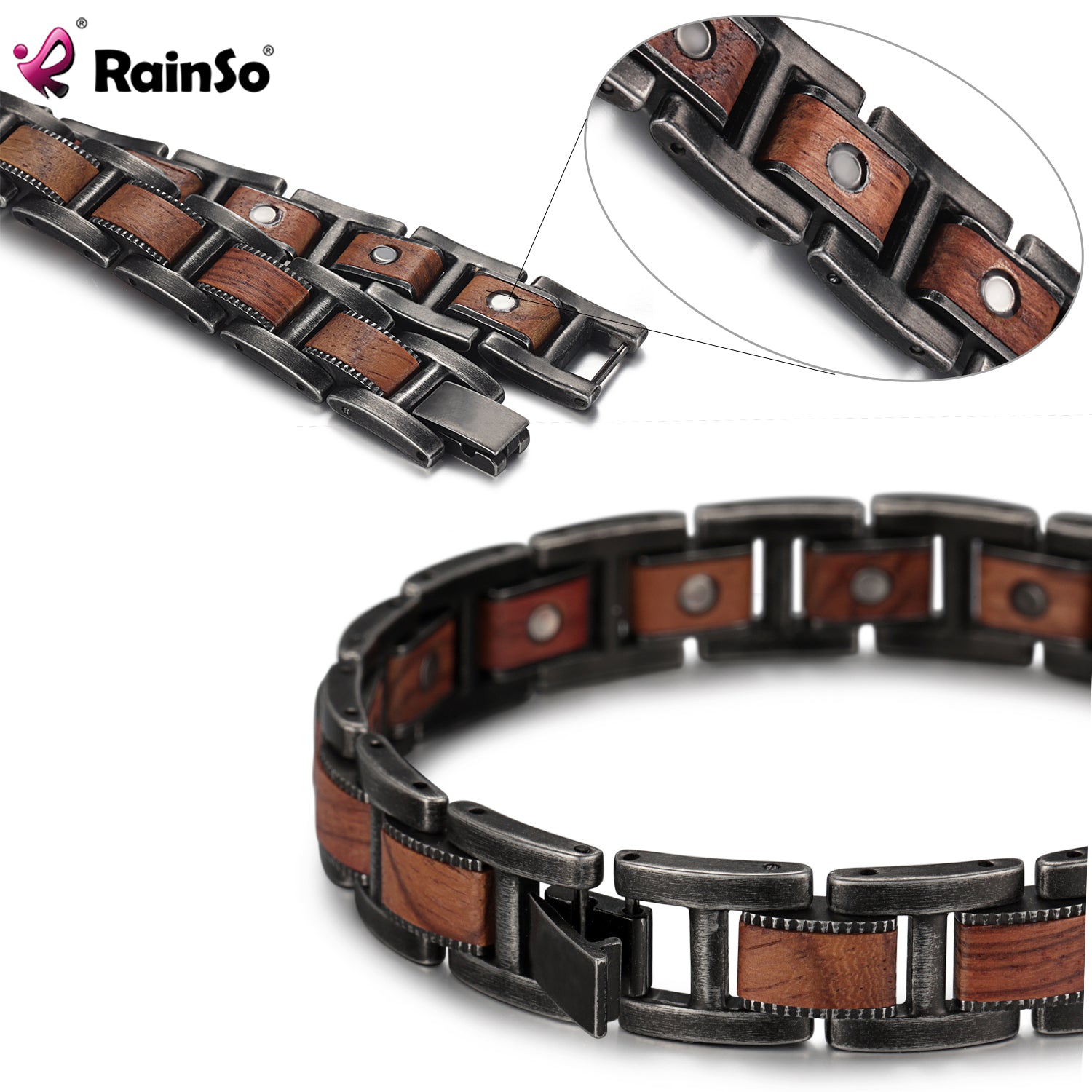 Men’s High Gauss Stainless Steel Zebrawood Effective Magnetic Bracelets Benefits