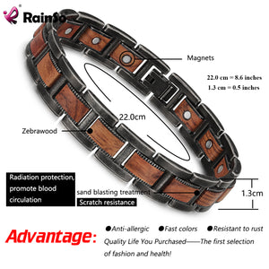 Men’s High Gauss Stainless Steel Zebrawood Effective Magnetic Bracelets Benefits